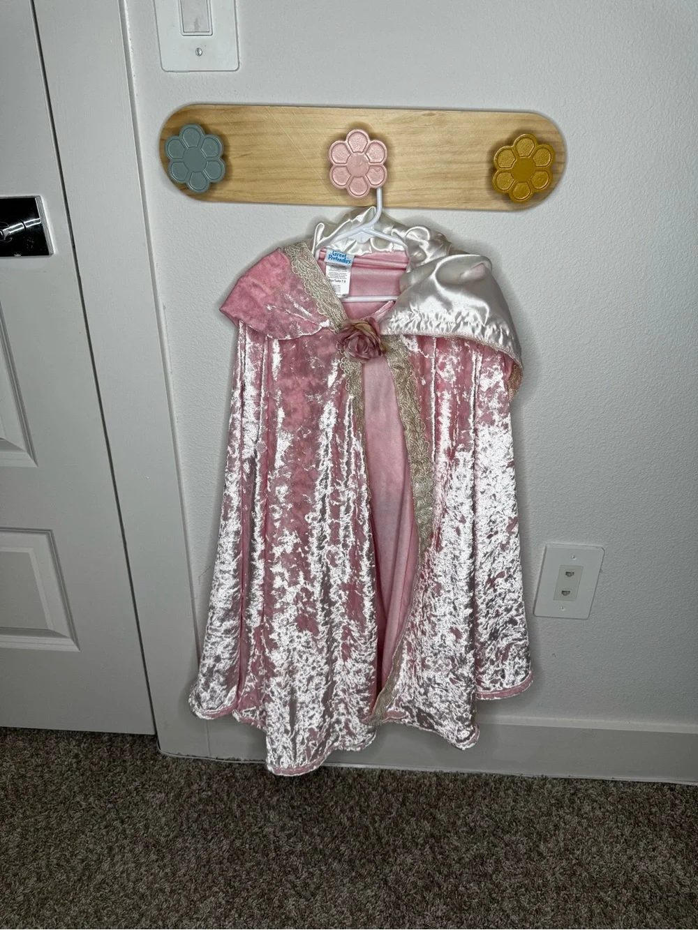 Pink Velvet Princess Cape with Satin Hood and Rose Accent
